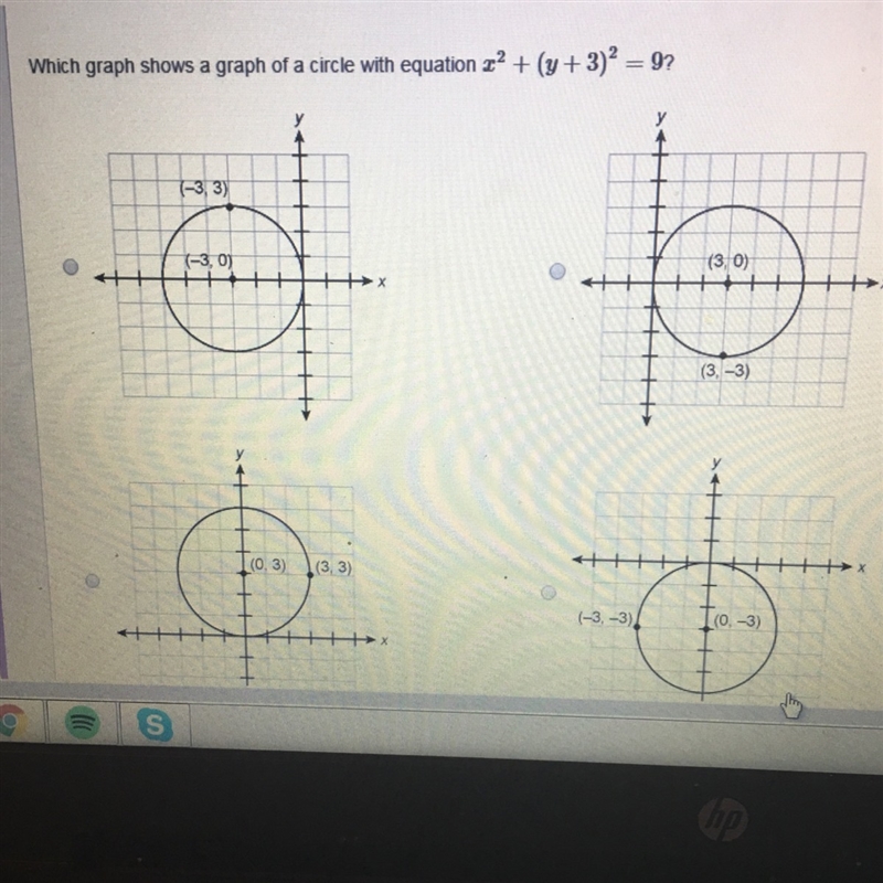 Which graph shows a graph of a circle with equation?-example-1