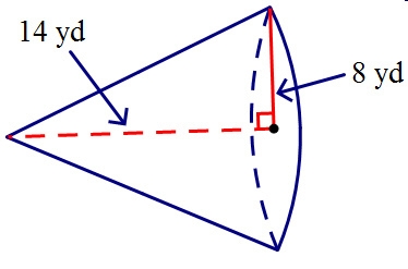 Find the surface area of the cone. Round your answer to the nearest hundredth. A. 193.00 yd-example-1