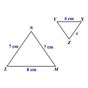 The triangle LMN is similar to ΔXYZ. What is the missing length x in the triangle-example-1