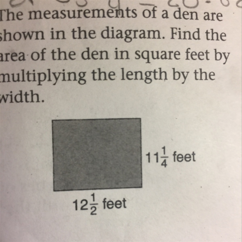 The measurement of a den are shown in the diagram. Find the area of the den in square-example-1