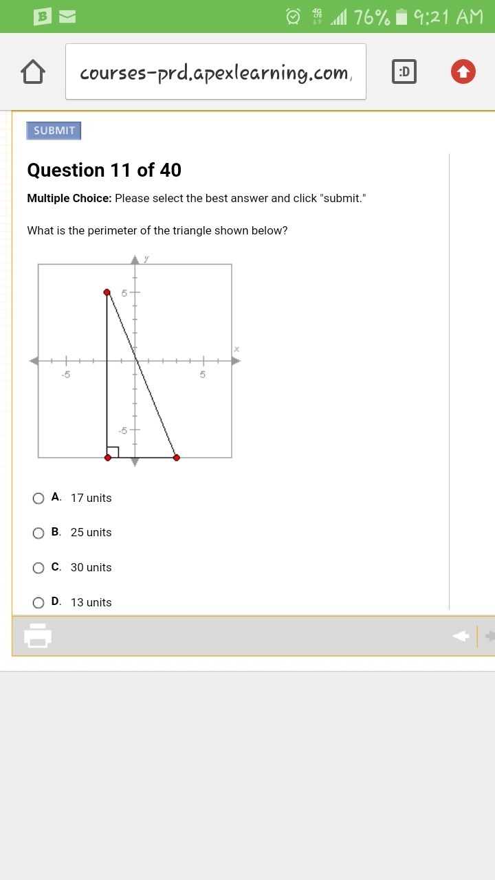 What is the perimeter of the triangle shown below?-example-1