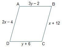 Figure ABCD is a parallelogram. What are the lengths of line segments AB and BC? a-example-1