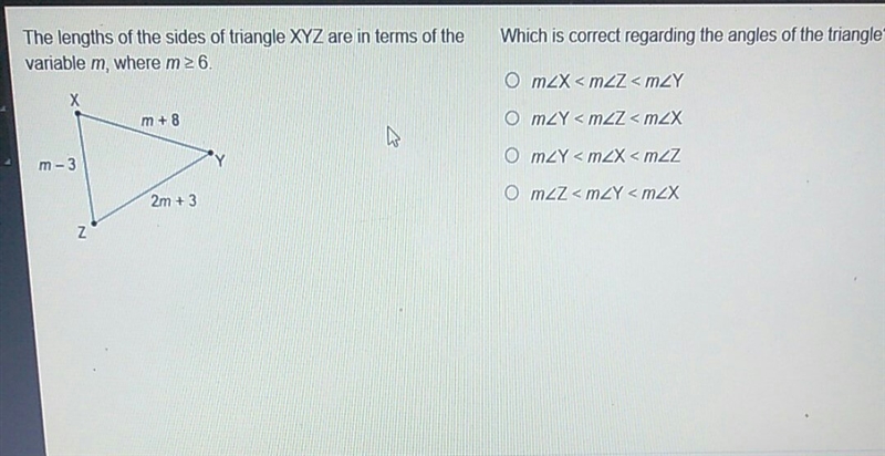 Which is correct regarding the angles of the triangle?-example-1