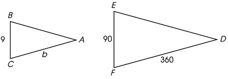 If the triangles in the figure are similar, what is the length of side b? A. 36 B-example-1