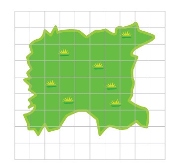 Each square on the grid represents 1 ft². What is the approximate area of this patch-example-1