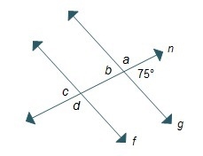 Letters a, b, c, and d are angle measures. Which should equal 105° to prove that f-example-1