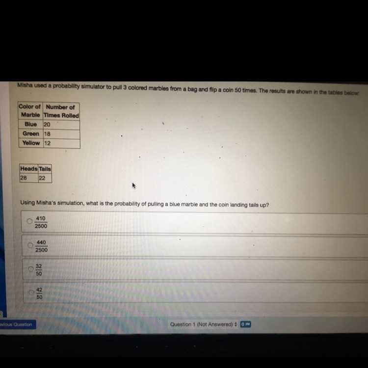 Help please! (Answers if u cannot see is A. 410/2500 B. 440/2500 C. 32/50 and D. 42/50)-example-1