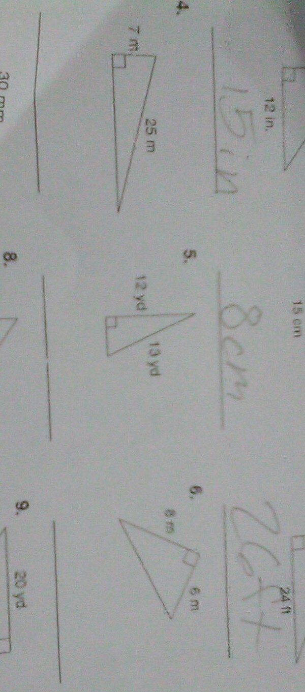 Use the Pythagorean theorem to answer 4 5 and 6-example-1