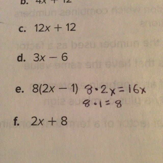 I need help on e. Would it be: 16x - 8 or 8x Thanks.-example-1