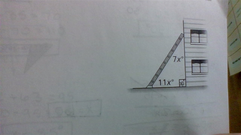 A ladder leaning against a wall forms a triangle and exterior angles with the wall-example-1