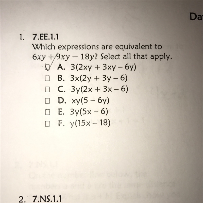 Which expressions are equivalent to 6xy + 9xy - 18y-example-1