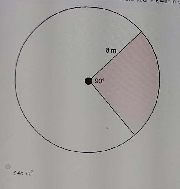 Please please help! Find the area of the shaded sector. Leave your answer in terms-example-1