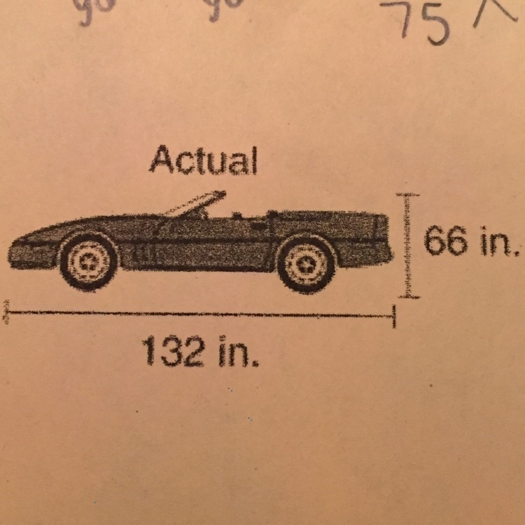 A model is going to be built of a sports car that is 132 inches long and 66 inches-example-1