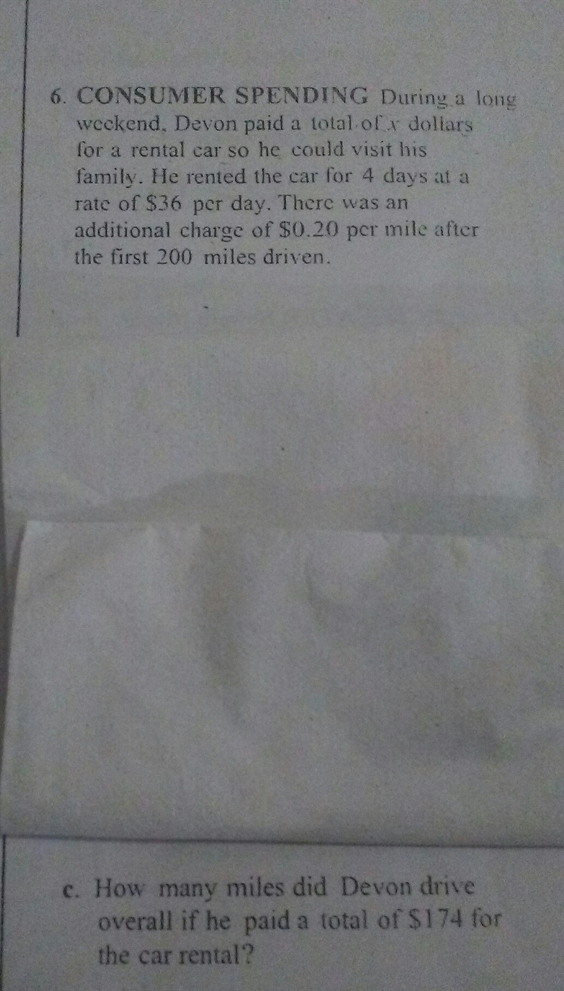 How many miles did Devon drive overall if he paid a total of $174 for the car rental-example-1