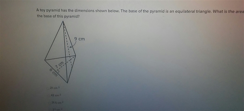 A toy pyramid has the dimensions shown below. The base of the pyramid i is an equilateral-example-1