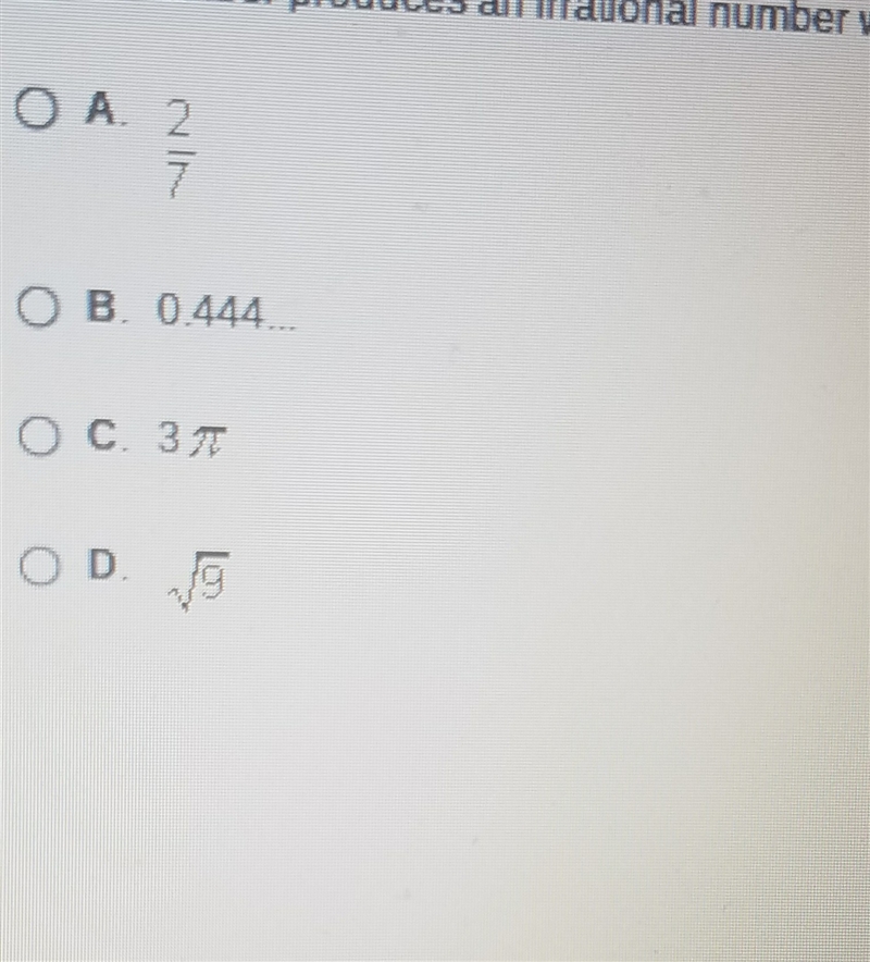 Which number produces a rational number when multiplied by 0.4-example-1