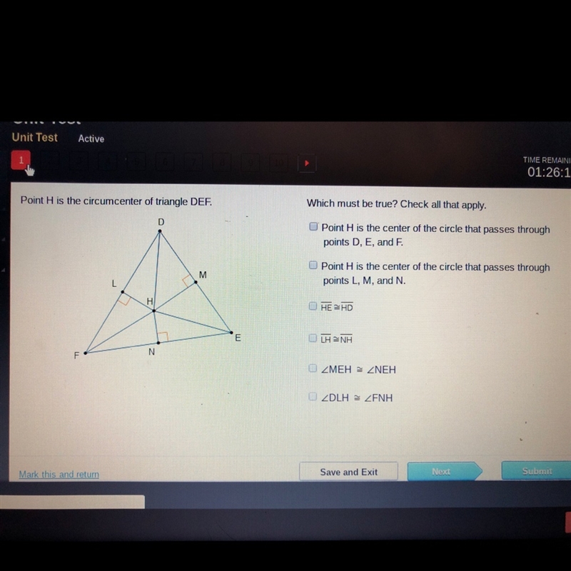 Point H Is the circumcenter or a triangle DEF which must be true-example-1