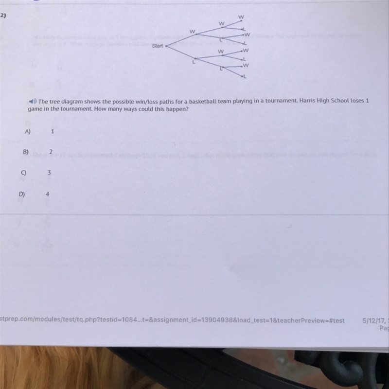 The tree diagram shows the possible win/loss paths for a basketball team playing in-example-1