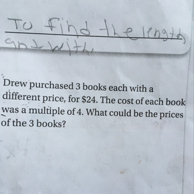 Drew purchased 3 books each with a different price, for $24. The cost of each book-example-1