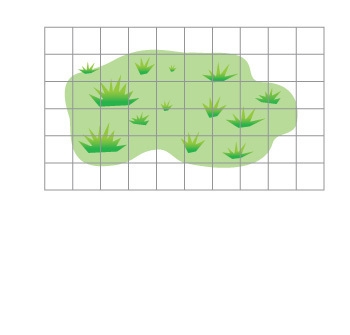 Each square on the grid represents 1 m2. What is the approximate area of this grassy-example-1