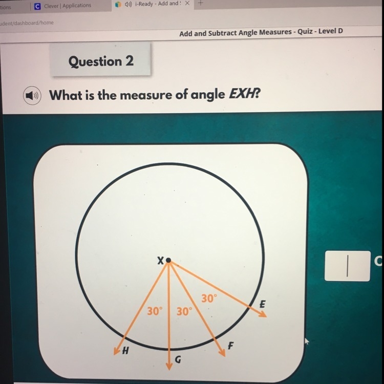 What is the measure of angle EXH?-example-1