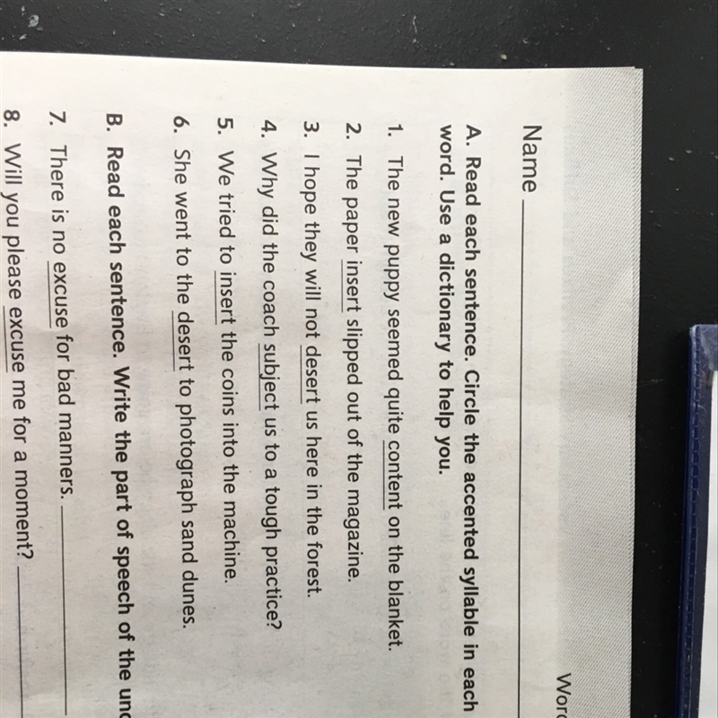 Circle the accented syllable in each underlined word-example-1