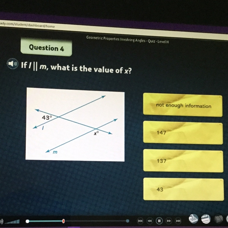 If line L is parallel to line M, what is the value of x? Please provide an explanation-example-1