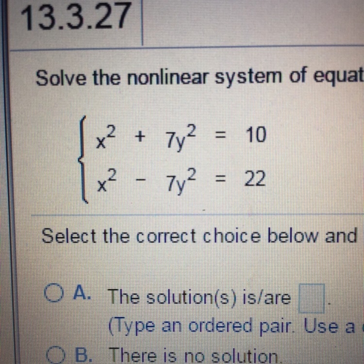 Solve the nonlinear system of equations for real solutions.-example-1