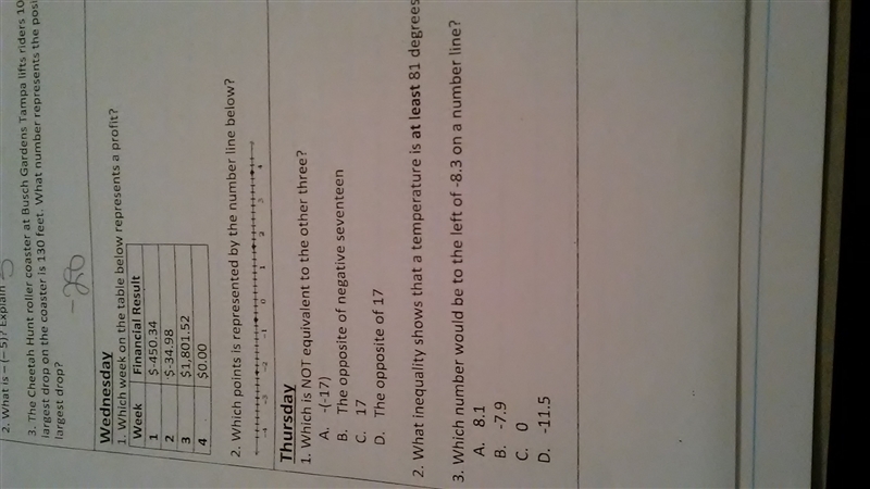 I need help with all of Wednesday and Thursday I'm giving 20 points if your sure your-example-1