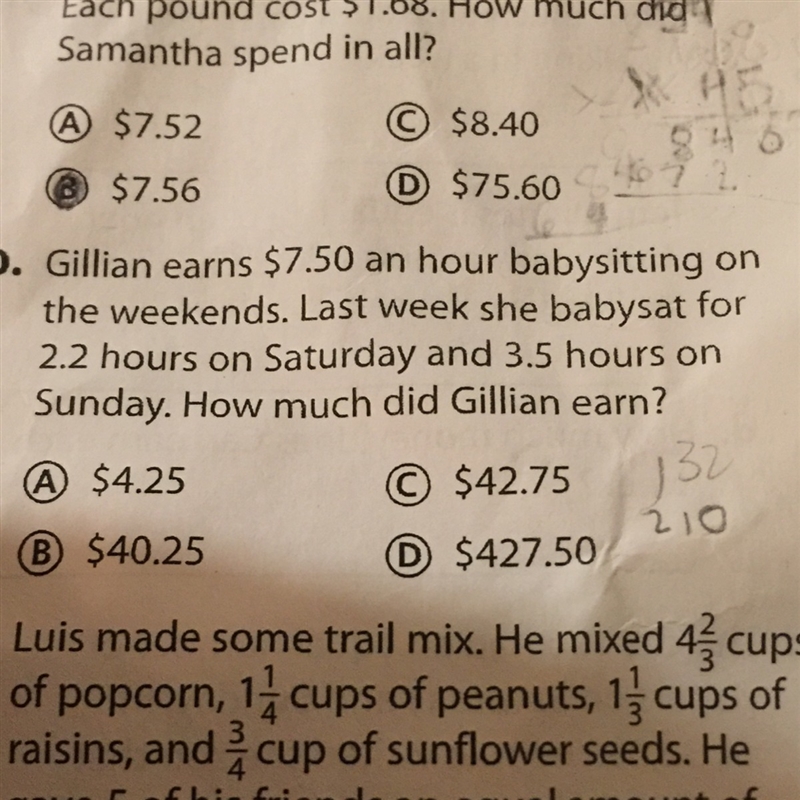 Gillian earns $7.50 an hour babysitting on the weekends.Last week she babysat for-example-1