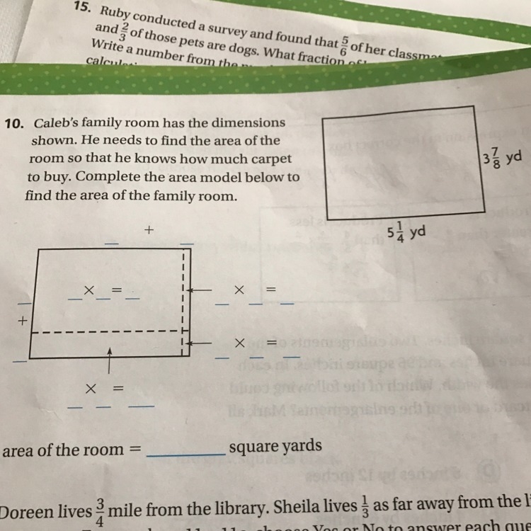 Caleb's family room had the dimensions shown. He needs to find the area of the room-example-1