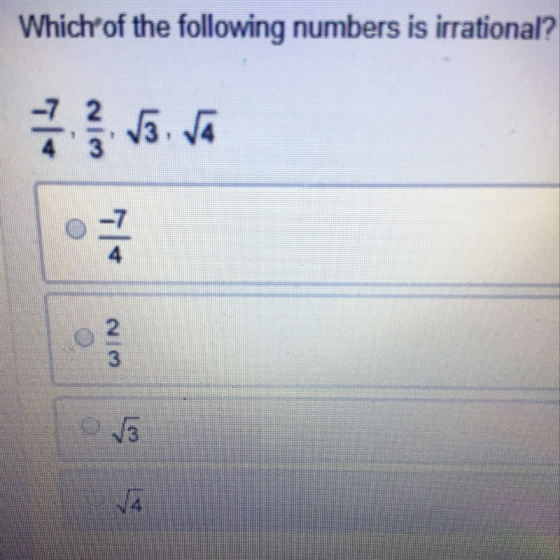 Which of the following numbers is irrational ??please help !!-example-1