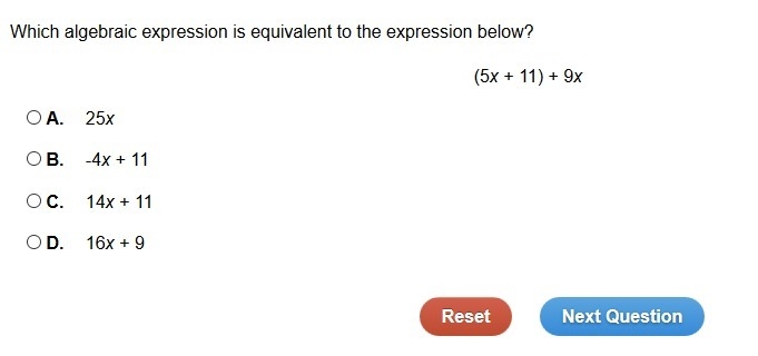 Which algebraic expression is equivalent to the expression below? (5x + 11) + 9x A-example-1