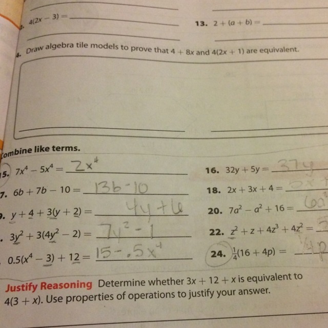 Combine like terms Please check and tell me if I'm right or wrong ( you have to combine-example-1