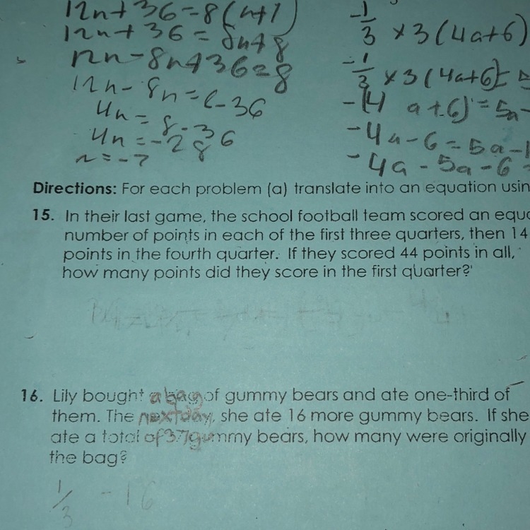 16)lily bought a bag of gummy bears and ate one-third of them.The next day,she ate-example-1