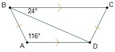 What is the measure of angle ABD in trapezoid ABCD? 24° 40° 64° 92°-example-1