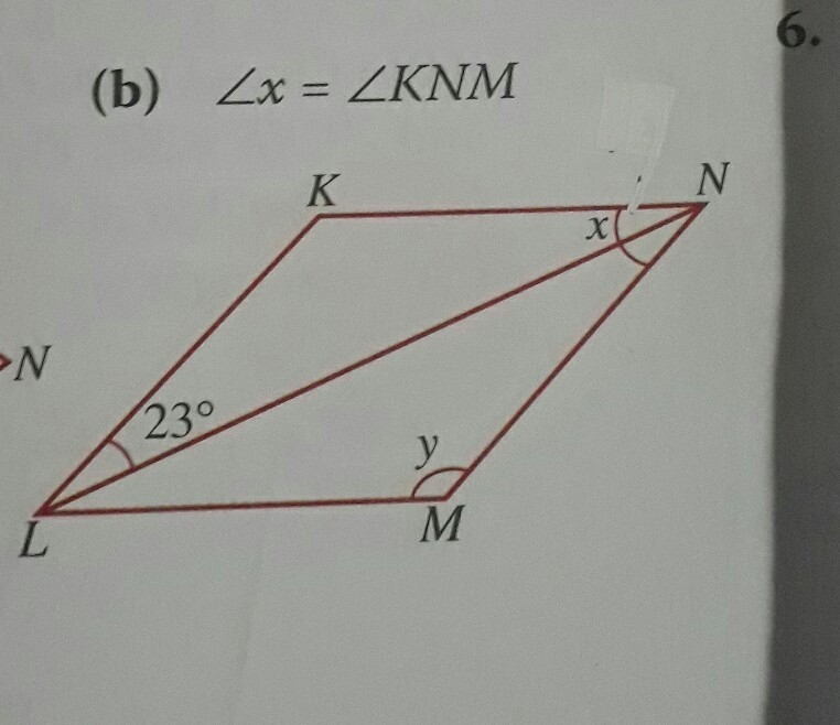 Find the unknowm values or angles x and y in each rhombus KLMN.-example-1