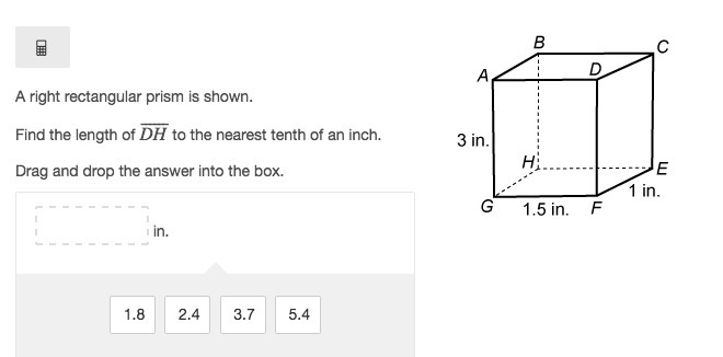 A right rectangular prism is shown. Find the length of DH⎯⎯⎯⎯⎯⎯ to the nearest tenth-example-1