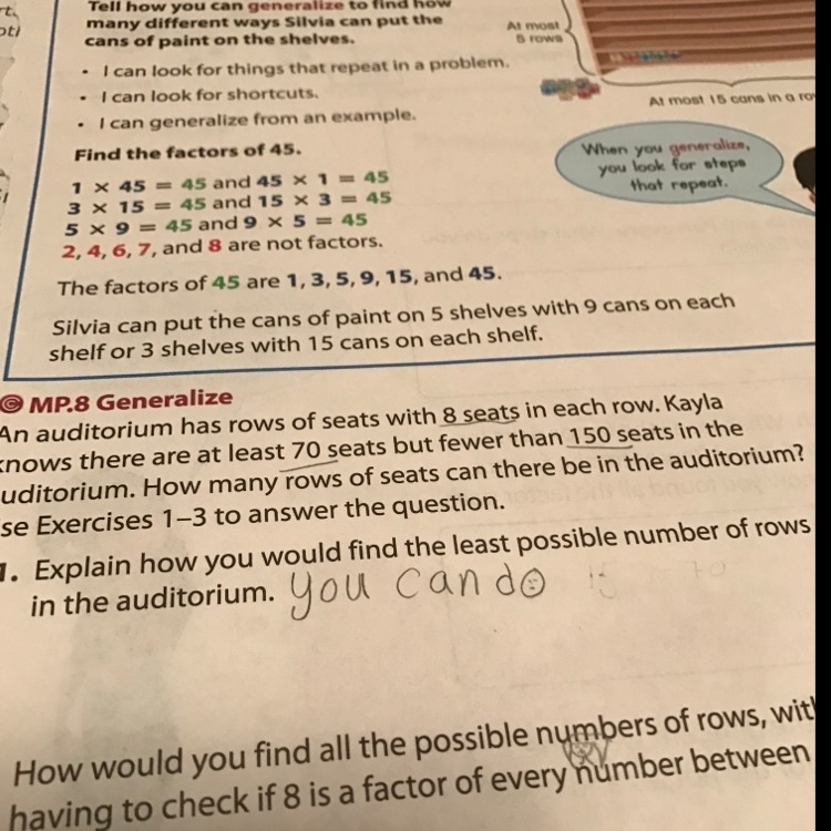 Explain how you would find the least impossible number of rows in the auditorium-example-1