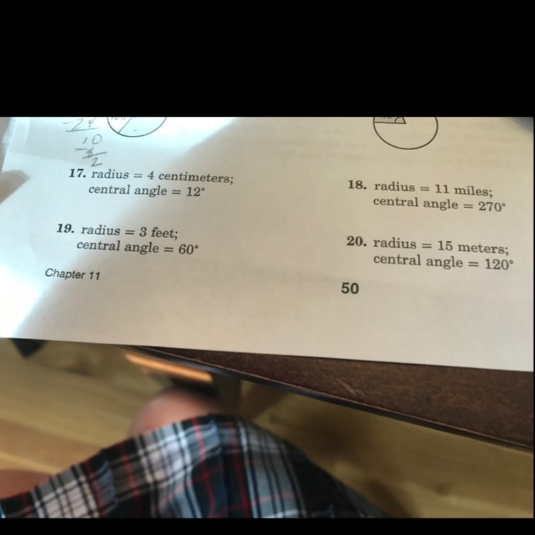 What is the central angle used to find the area in a circle?-example-1