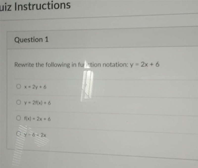 Rewrite the following in Function notation y=2x+6-example-1