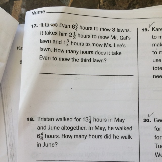 Question 17-how many hours does it take Evan to mow the third lawn? Question 18-How-example-1