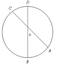 Find the value of x for arc AB = 38° and arc CB = 25°.-example-1