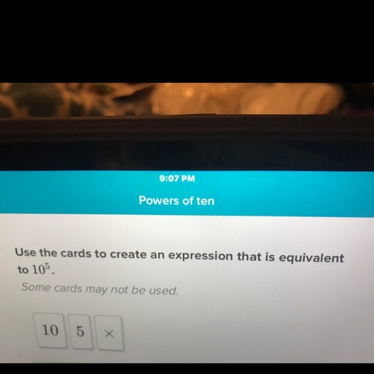 What should I do? How to I create a expression that is equivalent to 10 to the 5 power-example-1