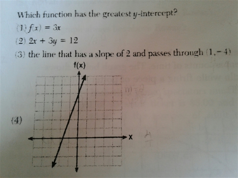 Please help. worth 10 points. which function has the greatest y-intercept?-example-1