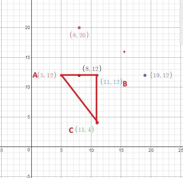 Two vertices of a right triangle have coordinates (5, 12) and (11, 12) . The segment-example-1