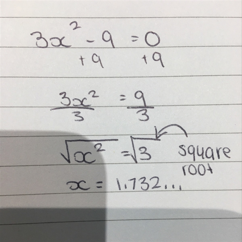 Which is the result of the following equation 3x ^2-9=0-example-1