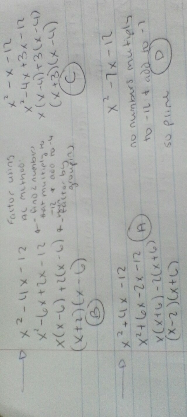 Factor each trinomial. Then match the polynomial (term) on the left with its factored-example-1