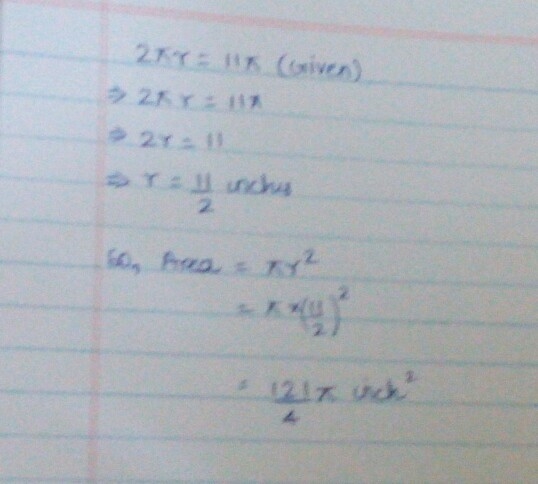 The circumference of a circle is 11pie inches. What is the area, in square inches-example-1