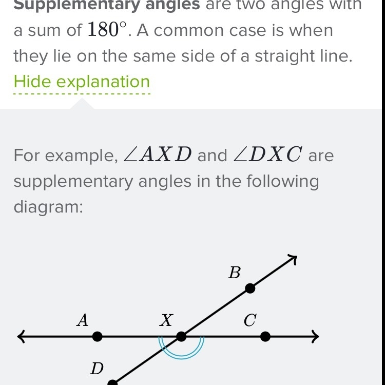 If two angles add up to 180 degrees, then they are supplementary. We conclude that-example-1